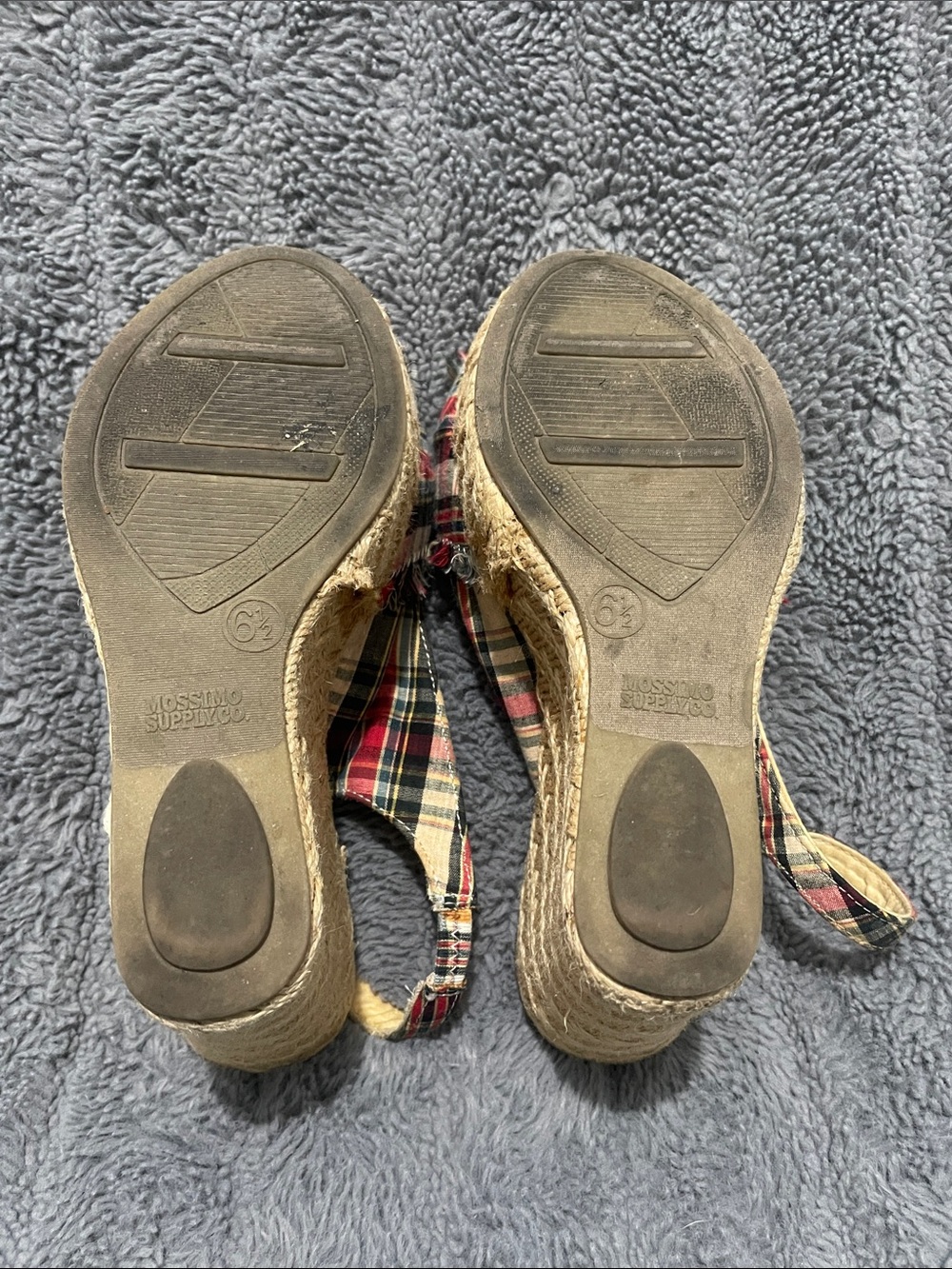 Mossimo Supply Co. Red Cream and Blue Plaid Espadrille Wedge Sandals - Picture 3 of 6